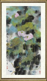 梁君令_荷花 风动雨初晴